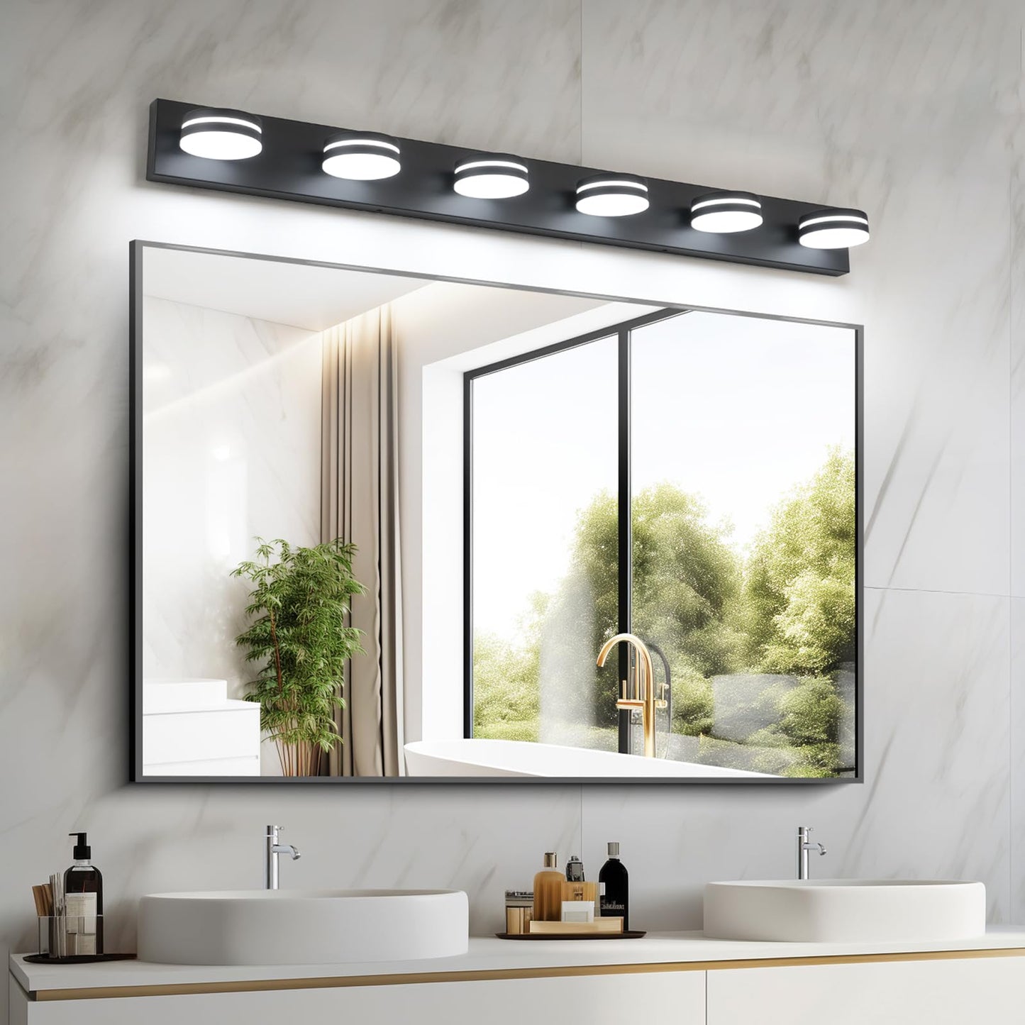Bicrink 6-Light Bathroom Vanity Light Over Mirror  Matte Black Led Vanity Lighting Fixtures  Modern Bathroom Wall Light Fixtures With 360Rotating Lamp Head (Cool White 5500K) (Black  47Inch)