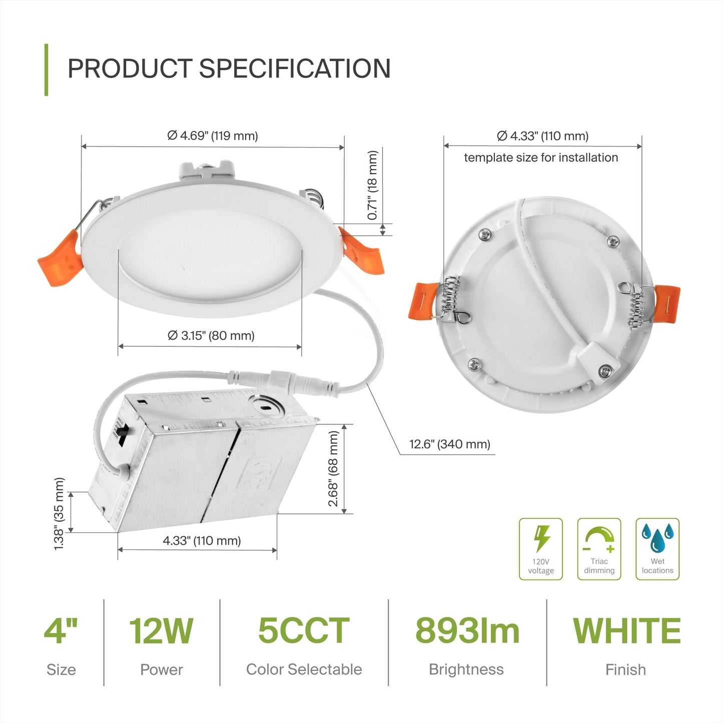 Asd 6 Pack Led Recessed Lighting 4 Inch 12W  5 Cct 2700K-5000K Cri90+  Ic Rated Ultra Thin Dimmable Ceiling Lights With J Box  Canless Wafer Downlight  Round Slim Panel Light  Ul Listed  White