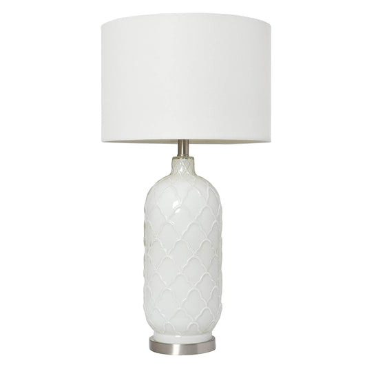 Elegant Designs Glass Table Lamp LT3322-WHT, White and Brushed Nickel Finish