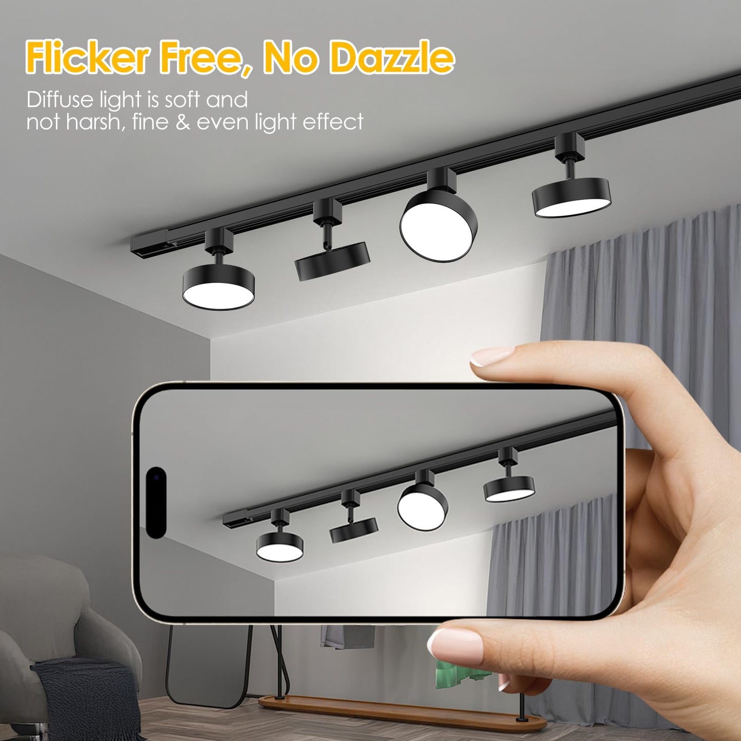 Tuyubee Diffuse Led Track Lighting Heads H Type Track Light Heads Dimmable Kitchen Track Lighting Fixtures Ceiling  Compatible With H Track Rails - Flicker Free Cri90+ 3000K 12W 1000Lm  4 Pack Black