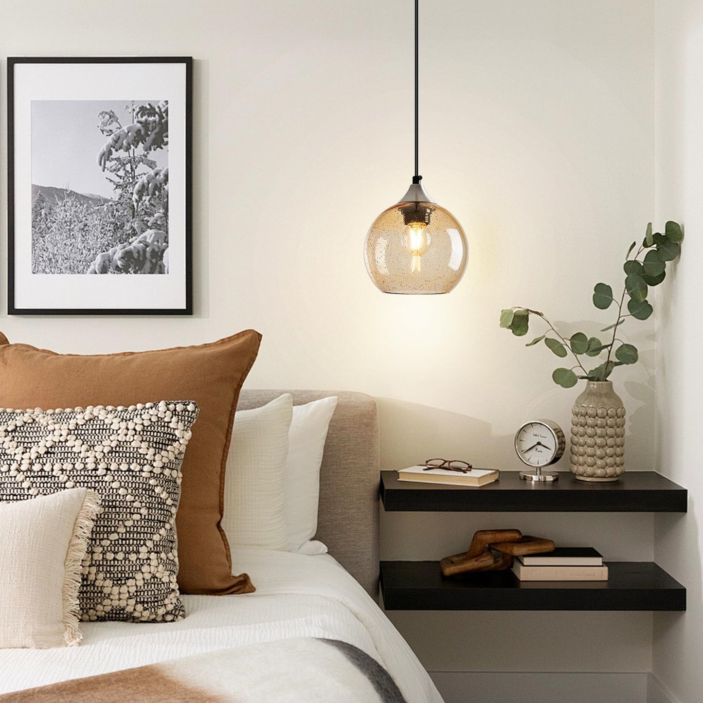 Lbsqj Light Brown Glass Pendant Lights Kitchen Island Globe Pendant Light Fixtures Modern Pendant Lighting For Bedroom Living Dining Room Light Fixture (5.9 In  2 Pack)