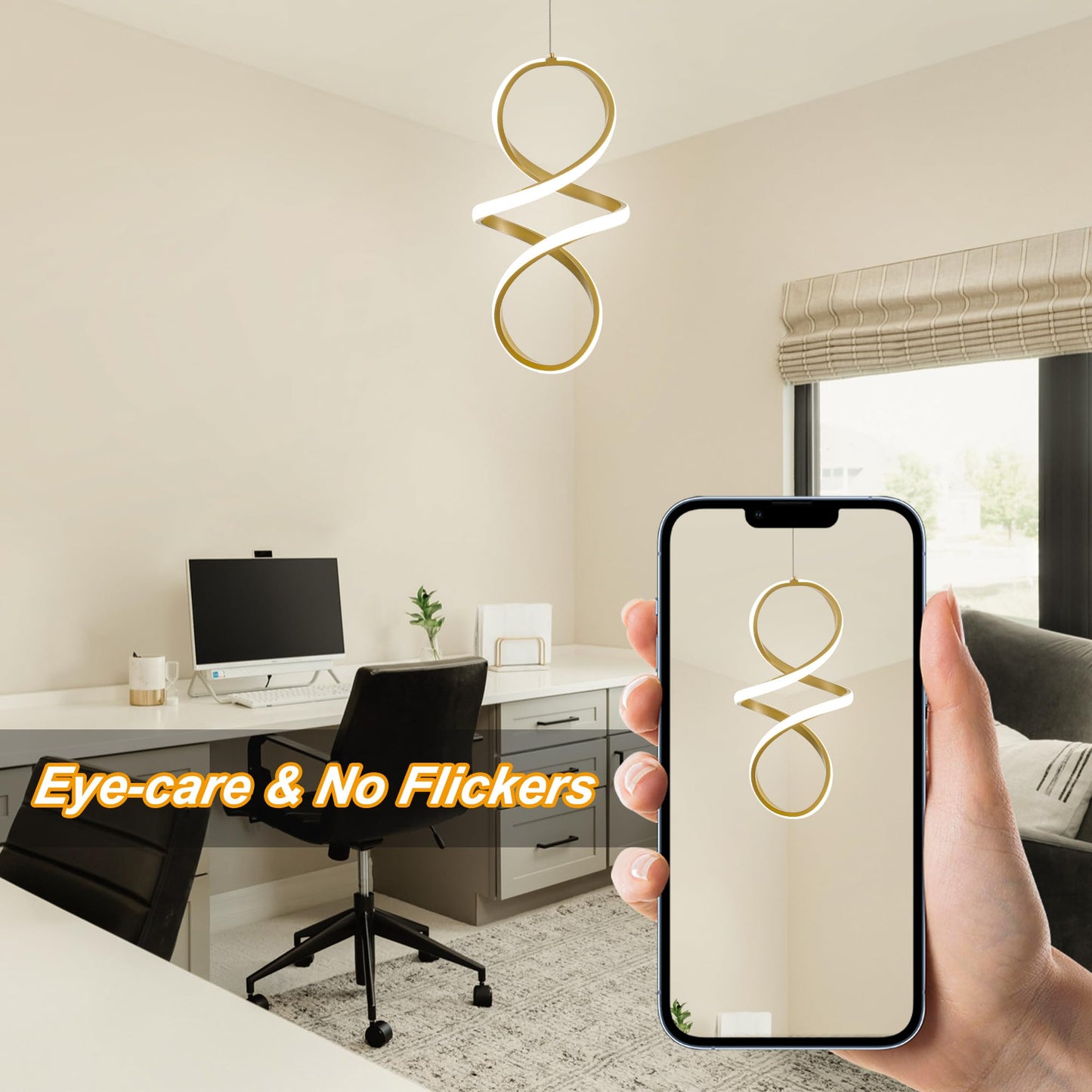 Mayna Spiral Kitchen Pendant Lighting  4000K Modern Led Pendant Light Fixture  18W Adjustable Height Island Light Fixture For Kitchen Bedroom Kitchen Island Cafe  1 Pack (Gold)