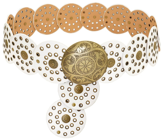 Wide Disc Belt for Women Boho Concho Leather Belts Vintage Western Waist Belt