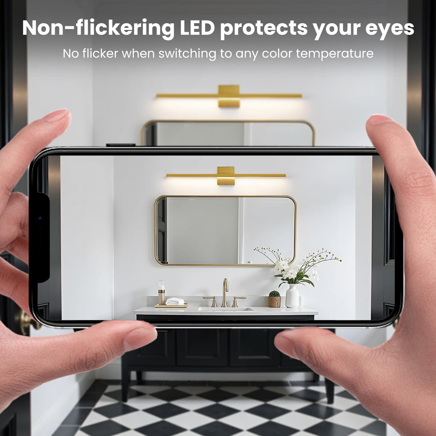 Epinl Gold Vanity Lights For Bathroom - 31.5 Inch Brushed Gold Bathroom Light Fixtures Over Mirror 22W Led Dimmable Wall Sconce Lighting Fixture 5Cct Vanity Light Bar For Bathroom Bedroom