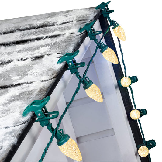 C9 Led Christmas Lights Outdoor  66 Feet 100 Led C9 String Lights With 100 Spring Clips  Waterproof Connectable Christmas Tree Lights For Outside Roofline Patio Home Xmas Decor  Warm White 2 Pack