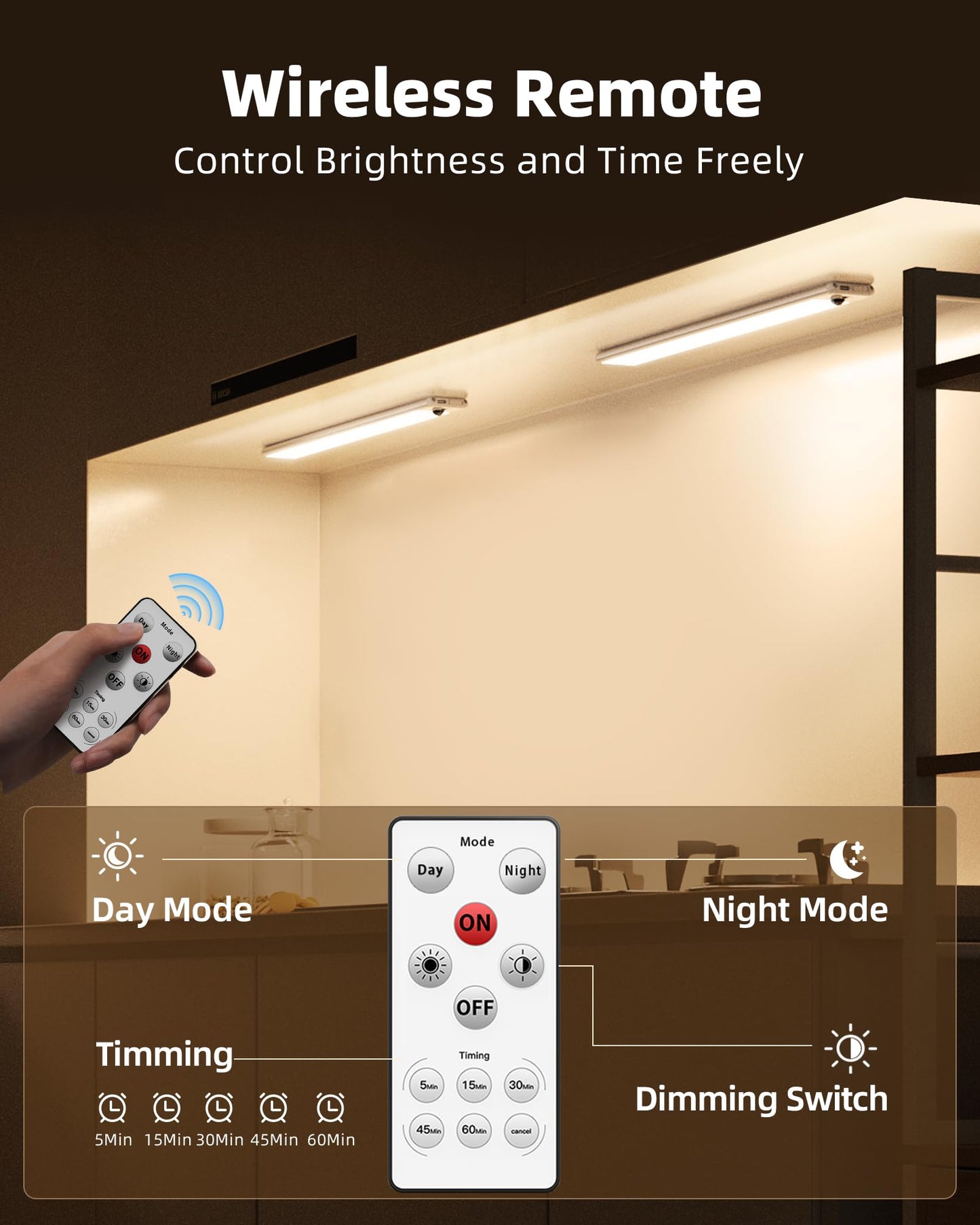 Ezvalo Under Cabinet Lights 14.5 Motion Sensor Light Indoor Dimmable  4000Mah Rechargeable Closet Lights 3500K With Remote Control  Wireless Under Counter Light For Kitchen Cabinet (Warm-6Pack)