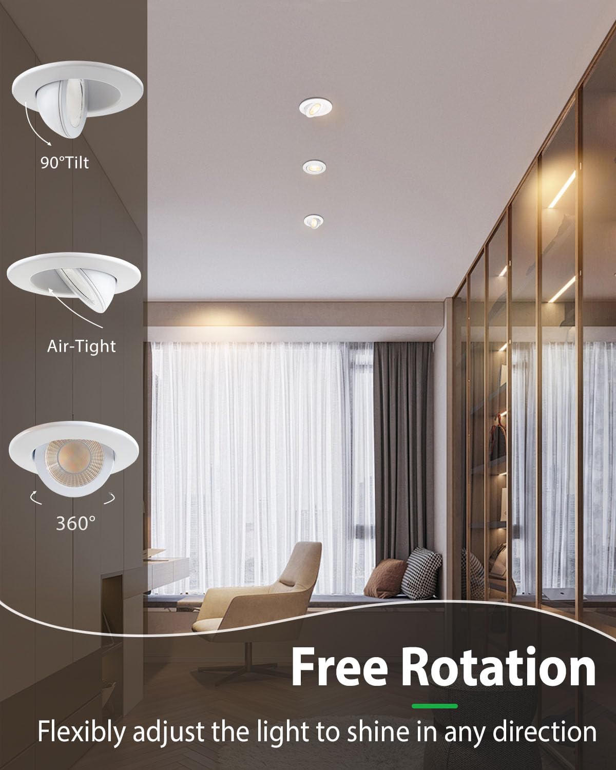 Zouzai 3 Inch Gimbal Led Recessed Lighting  360+90 Adjustable Directional Recessed Lights  2700K/3000K/3500K/4000K/5000K Dimmable Retrofit Eyeball Can Lights With Jbox Etl (White  12 Pack)