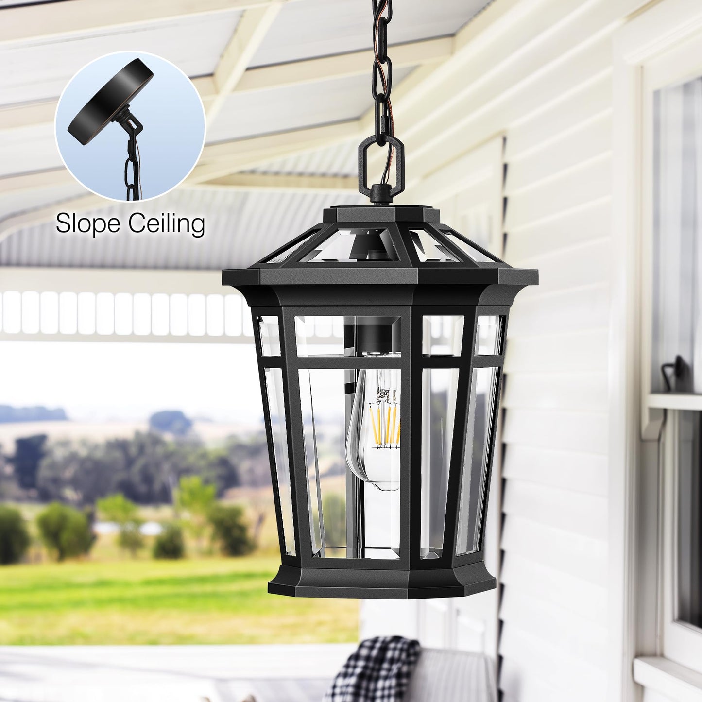 Vianis Large Outdoor Pendant Lights For Porch  Black Hanging Light Fixture  100% Aluminum Waterproof Anti-Rust Ceiling Lighting For House  Outside Hanging Lantern For Porch  Garden  Garage  1-Light
