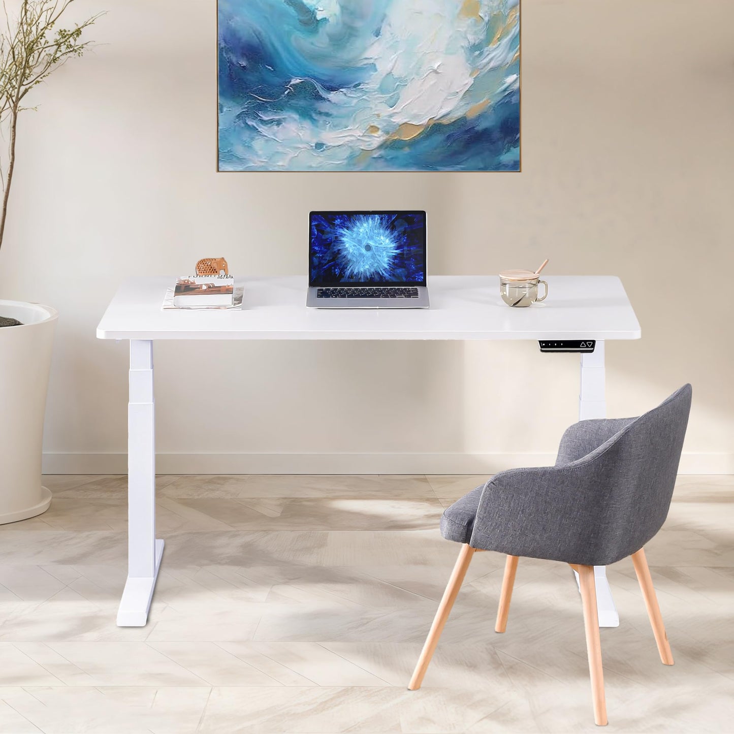 Fromann Dual Motor Standing Desk Frame 3 Tier Legs Sit Stand up Electric Height Adjustable Desk Base for Home and Office (White)