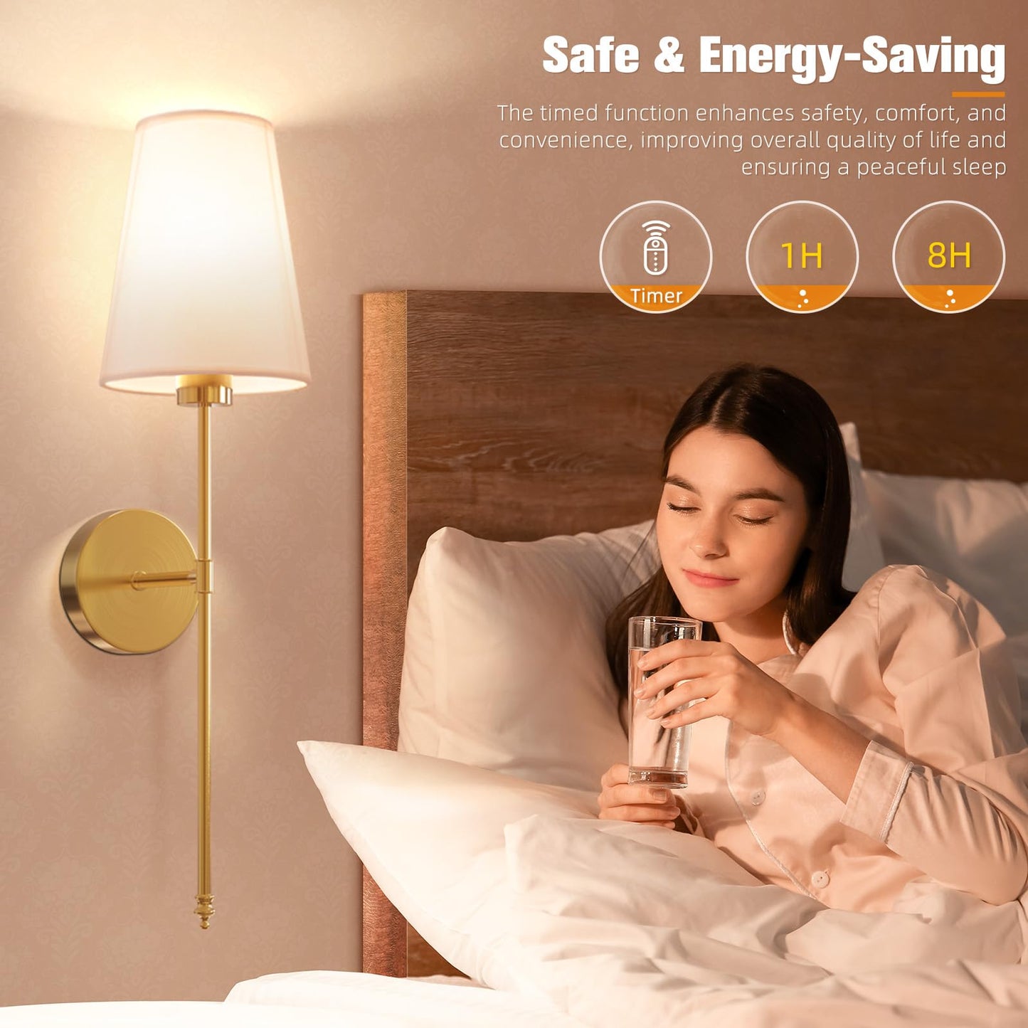 Niorsun 25.4 Inch Battery Operated Wall Sconce Set Of 2 Gold Rechargeable Wall Lights With 5200Mah Dimmable Detachable Bulbs And Remote 9 Colors Wireless Sconces For Bedroom Living Room Hallway