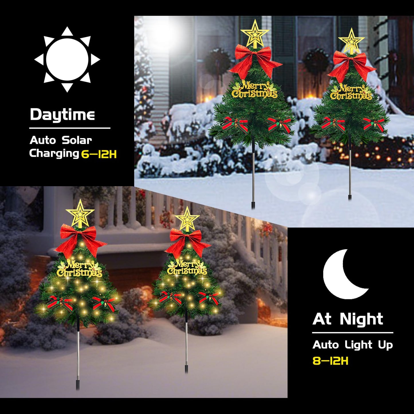Tailerri 4 Pack Christmas Tree Solar Pathway Lights Outdoor Decorations  Waterproof Artificial Mini Xmas Tree Stake Lights With Diy Ornamets For Garden Yard Porch Decor (Green Tree)