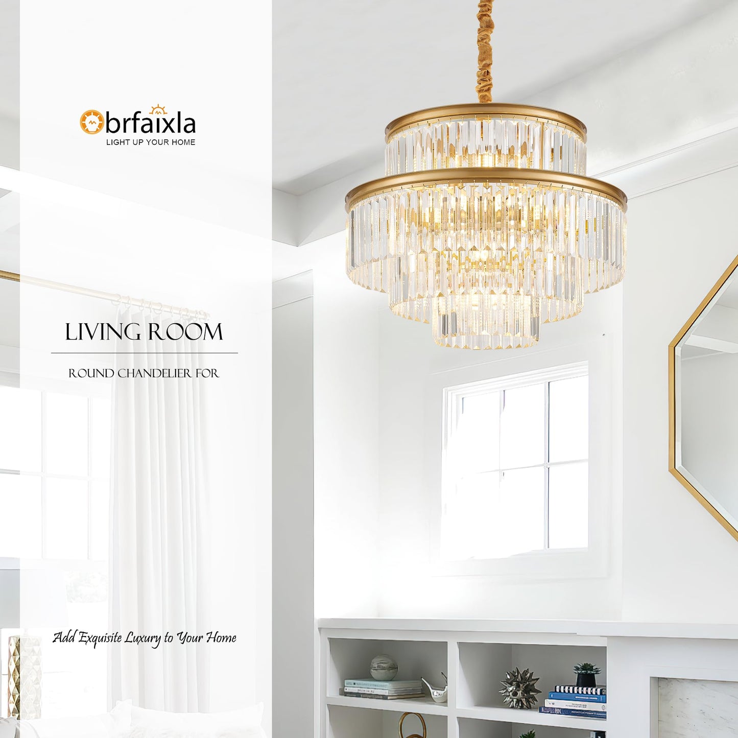 Brfaixla 21.6 14-Light Modern Crystal Chandelier Light Fixtures 4-Tier Gold stylish Chandeliers For Dining Room Round Hanging Pendant Lighting For Living Room Kitchen Entryway Bedroom Foyer Hallway