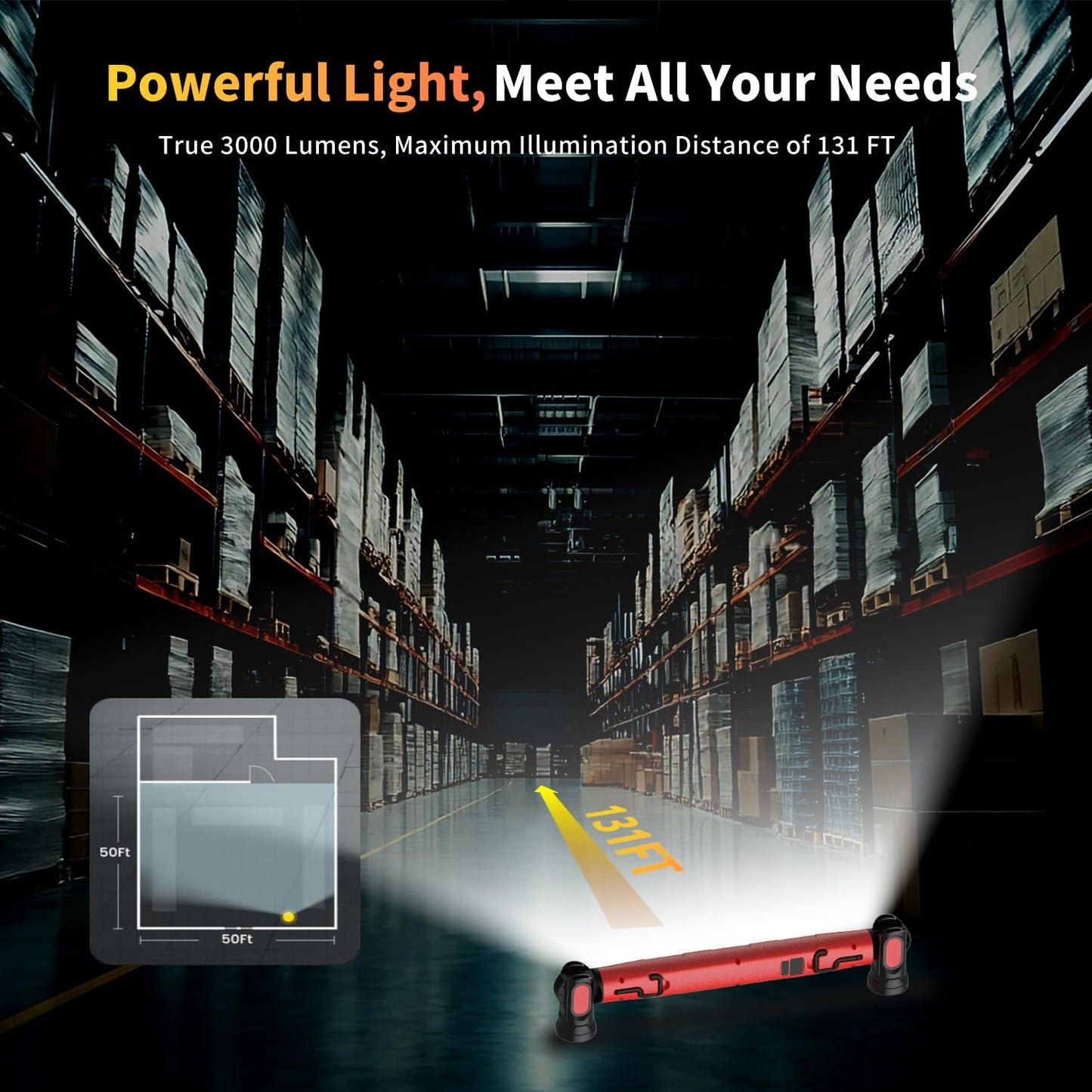 Mechanilite Under Hood Work Light Bar  3000Lm Led Magnetic Light Bar With Hooks  5200Mah Cordless Rechargeable Hood Light For Mechanic/Car Repairing/Garage-Red