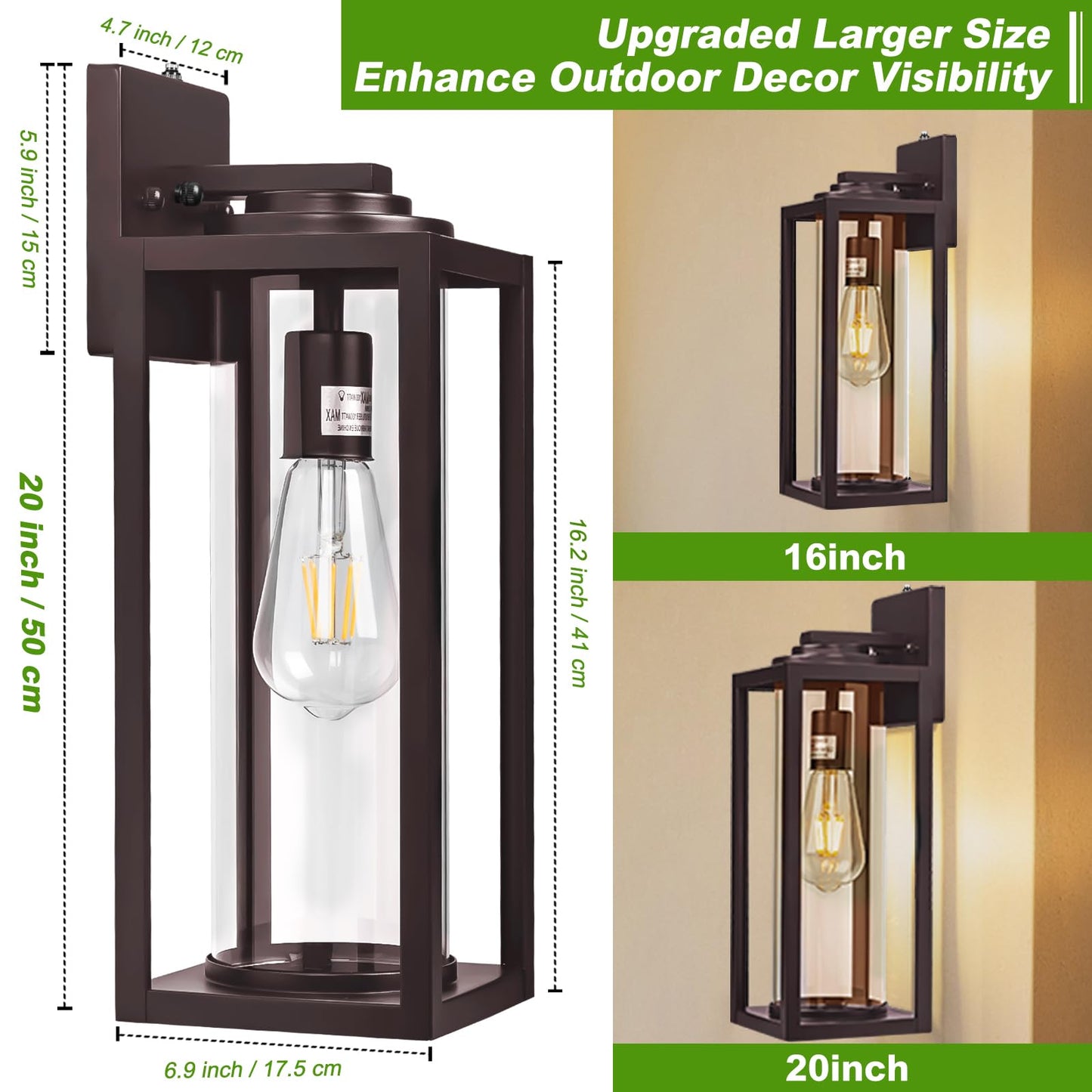 Filiyano 20Inch Dusk To Dawn Outdoor Wall Light Fixtures - 2 Packs Large Exterior Waterproof Outdoor Lighting  Modern Porch Sconces Wall Mounted Lighting  Industrial Outside Lantern For Front Door