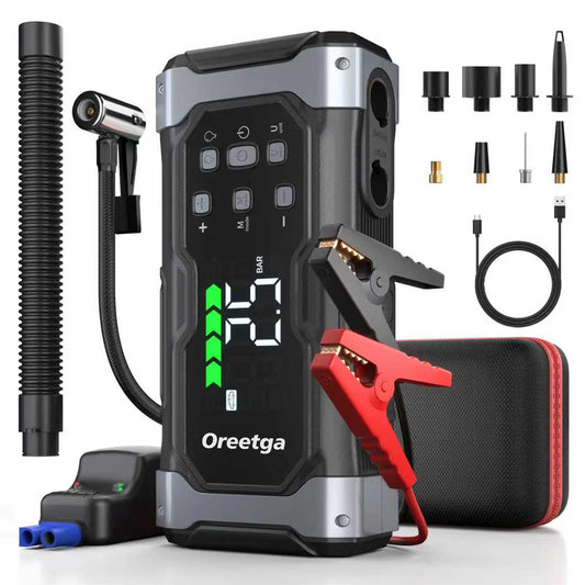 Upgraded 9000A Car Jump Starter with Air Inflator/Deflator Compressor, 9 in 1 Portable Jumper Box Power Pack Charger (All Gas/14L Diesel) Combo Cordless Air Pump for Tire Inflator & Large LCD Screen