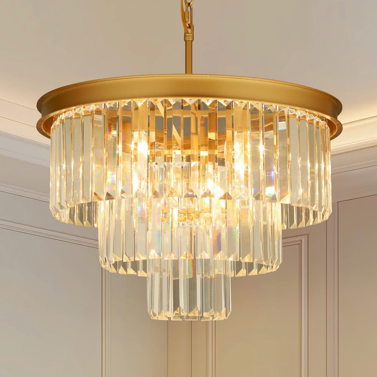Weesalife Crystal Chandeliers For Dining Room Lights Fixtures  9 Lights Gold Modern Chandeliers For Bedroom  3-Tier Round Crystal Lighting Fixtures For Living Room Entryway Kitchen Island D20 Inch