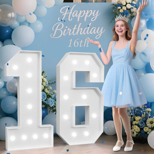 4Ft Marquee Numbers 16  Happy 16Th Birthday Decorations For Girls Boys  Large 16 Light Up Number For Sweet 16 Party Decorations Supplies  16Th Anniversary Party Decor