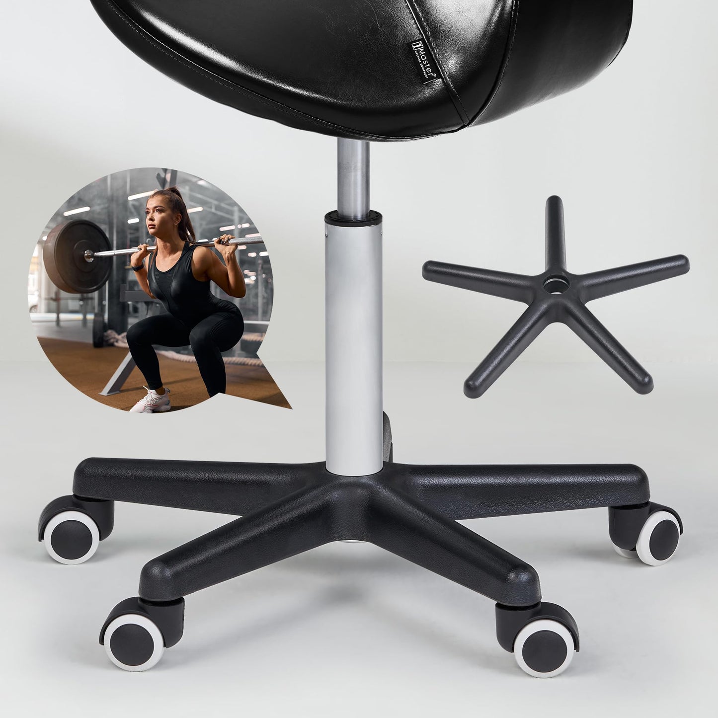 Master Massage Ergonomic Saddle Stool – Hydraulic Swivel Rolling Chair for Salon, Clinic, Tattoo, Dentist, Spa, Workshop, and Office – Black
