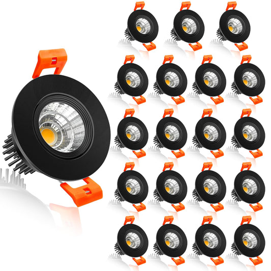 Inshareplus 2 Inch Led Downlight  3W Recessed Lighting 220Lm Cob Dimmable  4000K Natural White  Cri80  Black Trim  Ceiling Lights With Led Driver  20 Pack