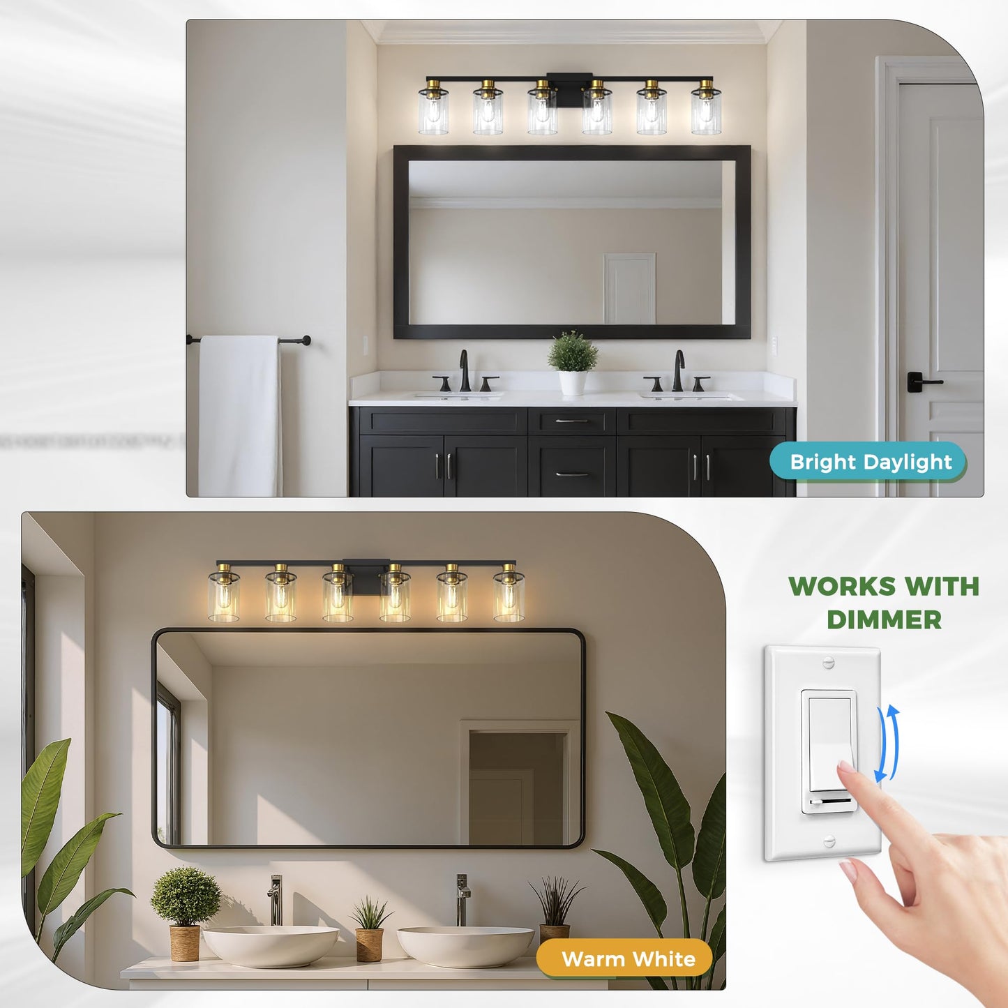Doresshop Bathroom Light Fixtures  6-Light Gold And Black Bathroom Lighting Fixtures Over Mirror With Clear Glass Shade  Vanity Lights For Hallway Living Room Bedroom