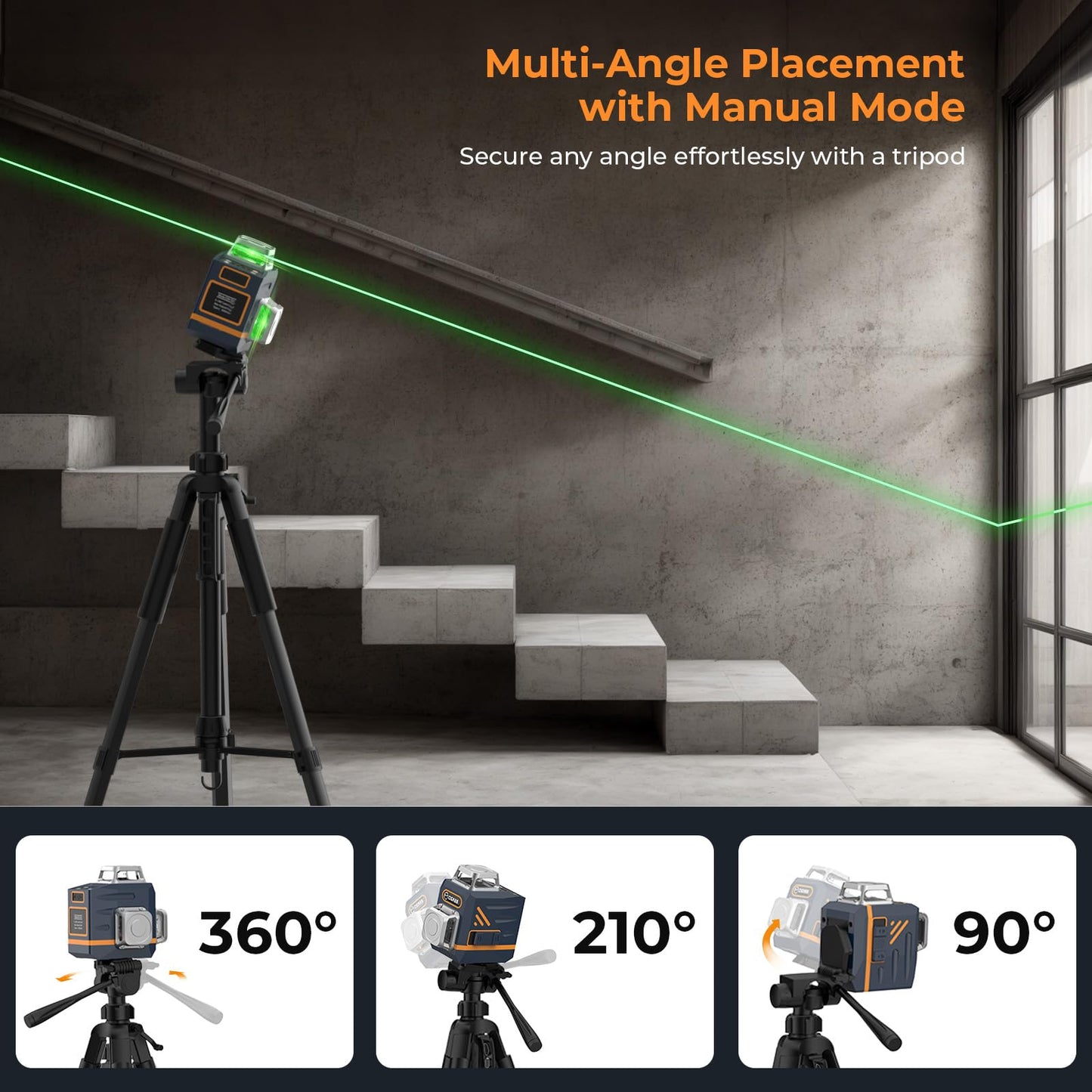 CIGMAN 3D Laser Level with Tripod,Remote Control,Compact Design,4000mAh Battery,Rotary Base,3x360°Self-Leveling Green Laser Leveler for Picture Hanging and DIY Projects