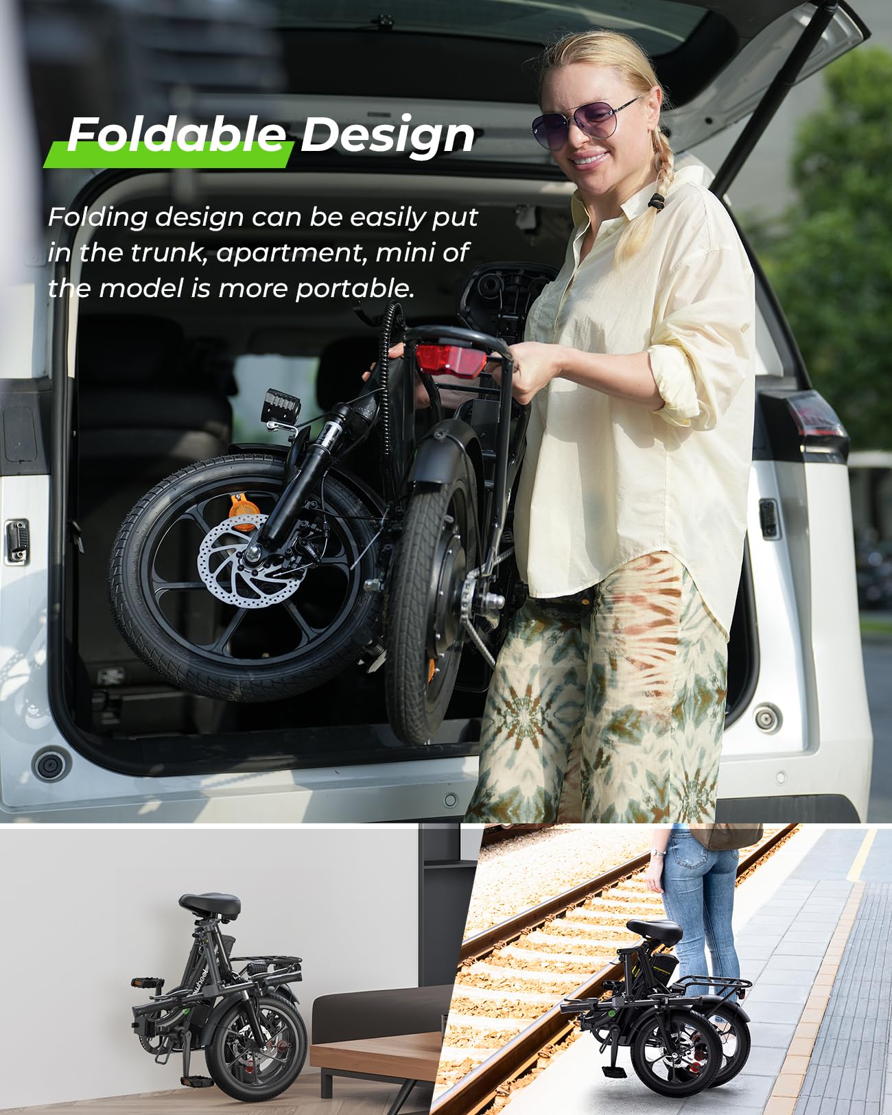 isinwheel U4 16" Folding E Bike for Adults Electric Bike with Suspension, 10.4Ah Battery, 500W Motor, 19mph Top Speed, Step Through Adult Electric Bicycles, Mini Commute Ebike for Adults and Teens