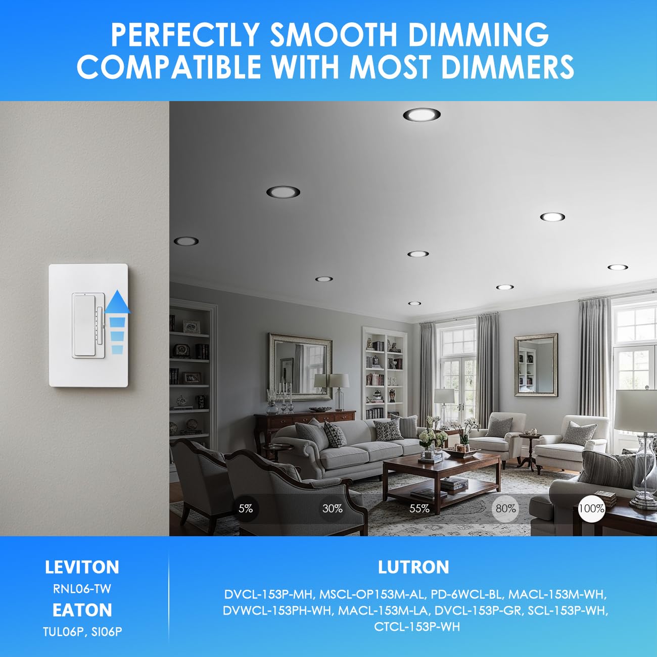 Anwio Recessed Lighting 6 Inch Black  5Cct 9W 1000Lm Flat Retrofit Led Recessed Lights Can Needs  2700/3000/4000/5000/6000K Selectable Can Lights Cri 80+ Dimmable E26 Base Ic Rated & Etl 5 Pack