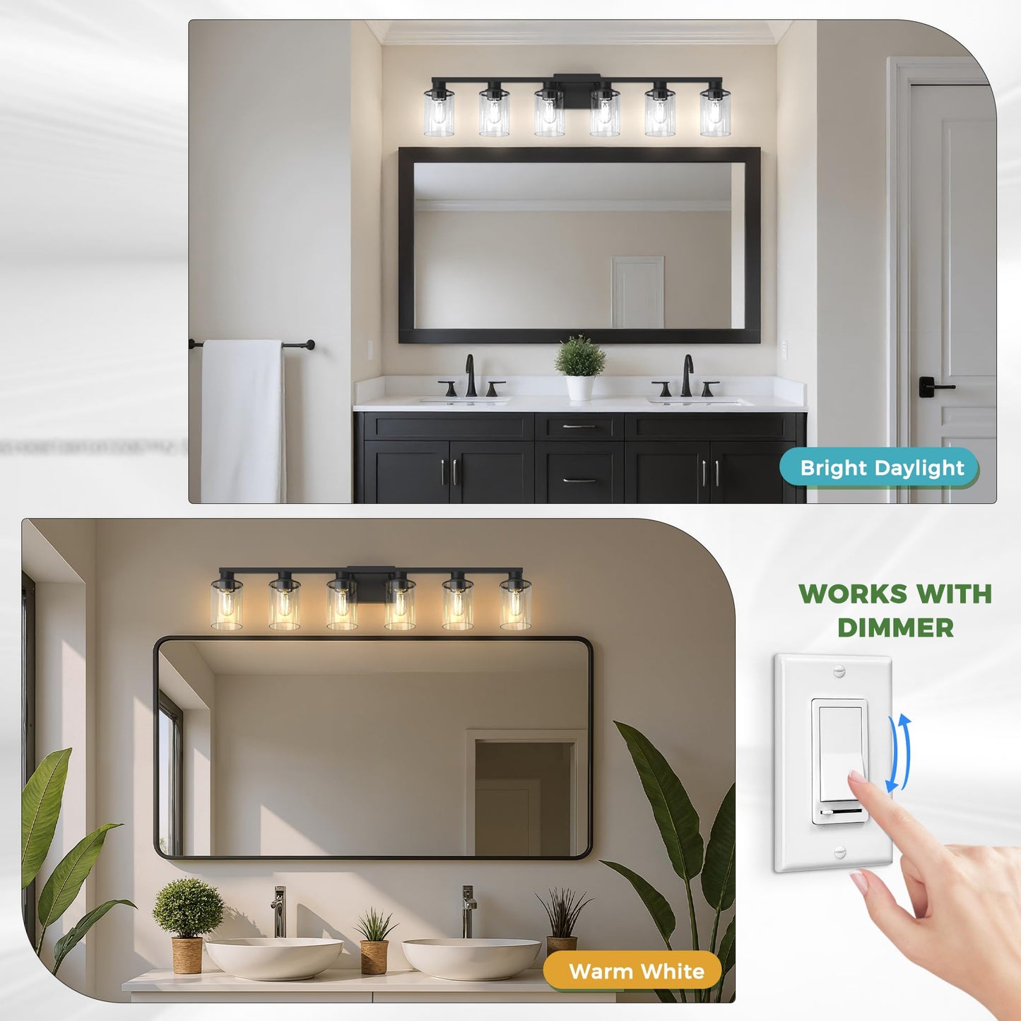 Doresshop Bathroom Light Fixtures  6-Light Matte Black Bathroom Lighting Fixtures Over Mirror With Clear Glass Shade  Vanity Lights For Hallway Living Room Bedroom