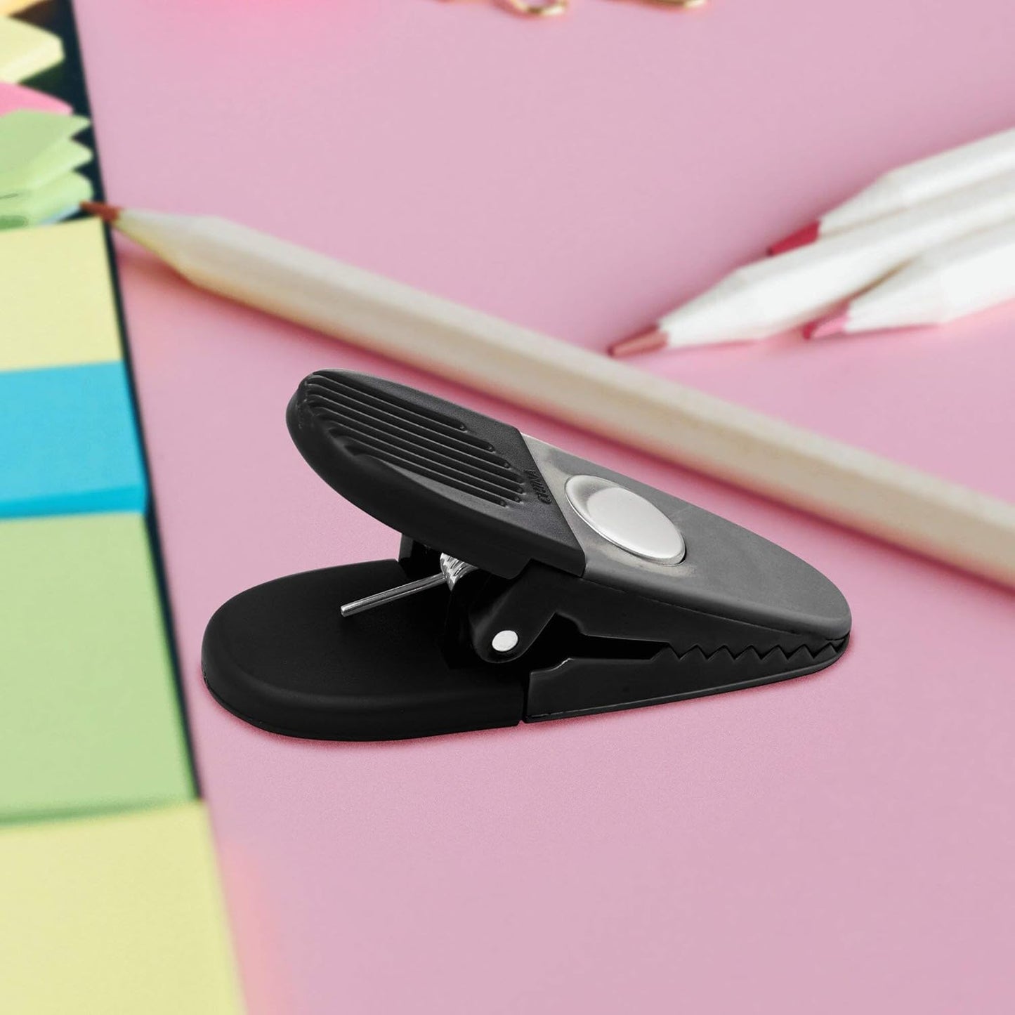 100 Magnetic Memo Holders Set - Customizable Text, Logo - Large Clip, Plastic - Black