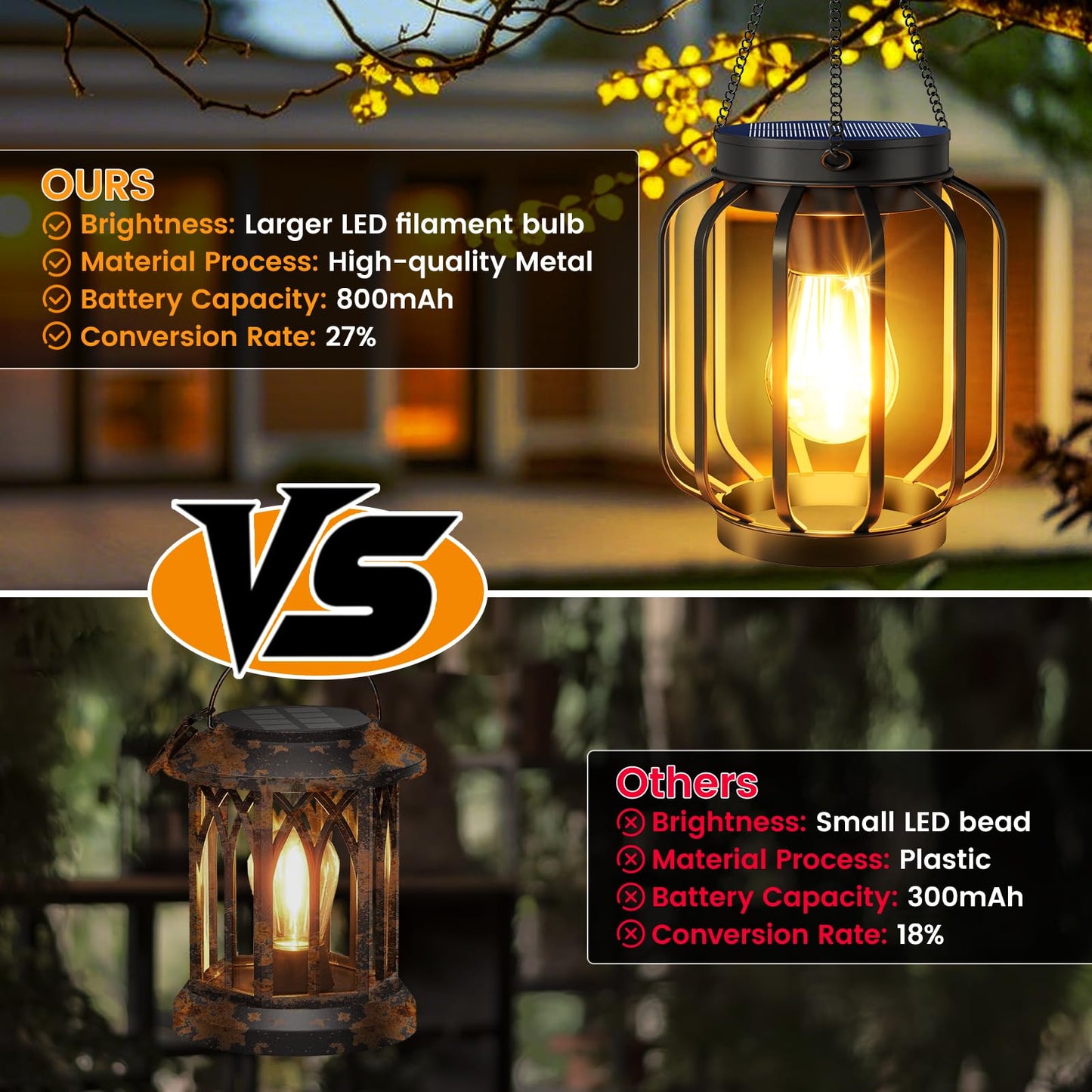 Aounq Solar Lanterns Outdoor Waterproof 4 Pack  14.37 Metal Hanging Solar Lights For Outside With Auto On/Off & Hook - Brighter Hanging Outdoor Lanterns Decorative Lighting For Garden Patio Yard