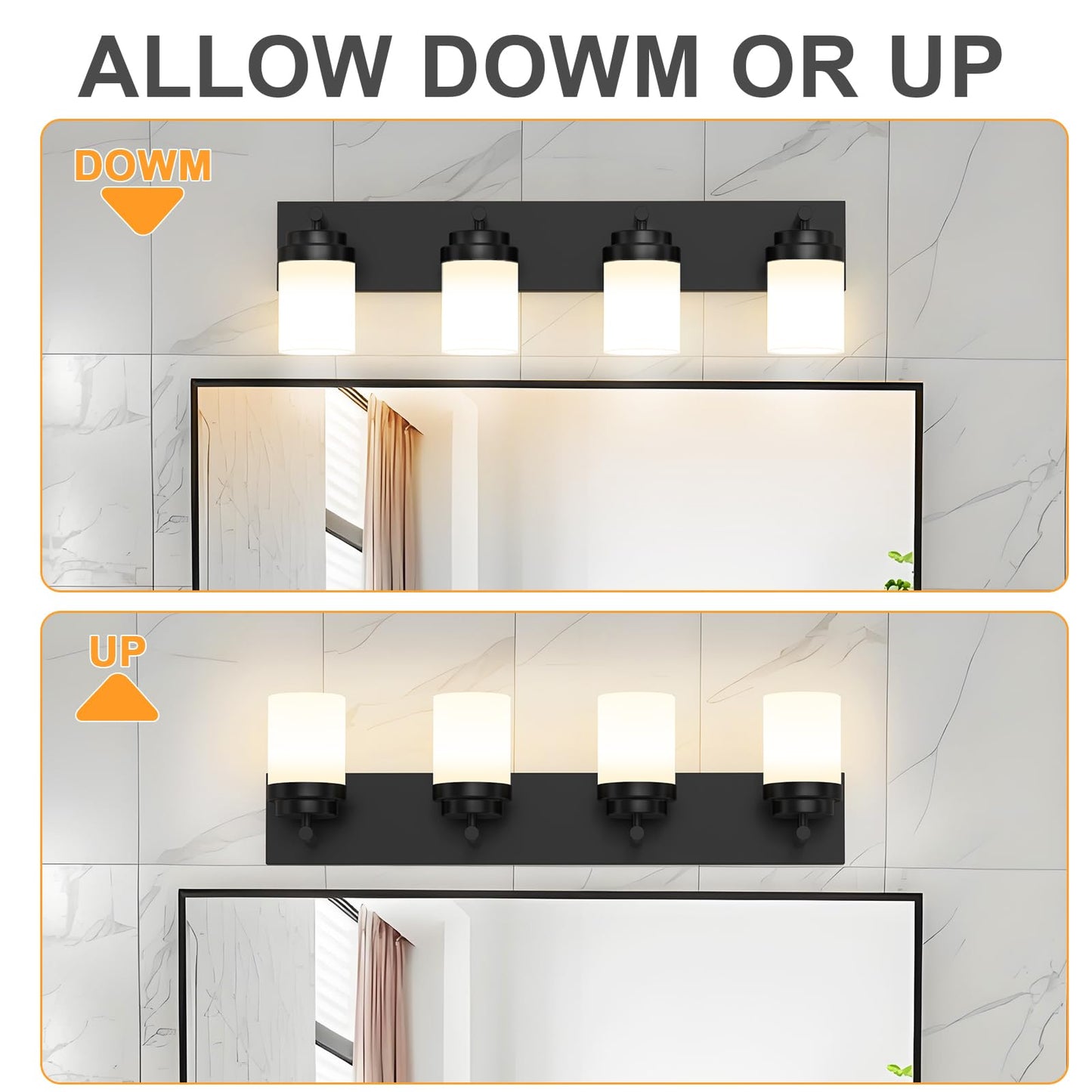 Izorro Bathroom Vanity Light Fixture  4-Light 27.5 Inch Matte Black Bathroom Light Fixtures Over Mirror  With White Glass Shade  Modern Farmhouse Vanity Lights  Rustic Restroom Lighting Fixtures
