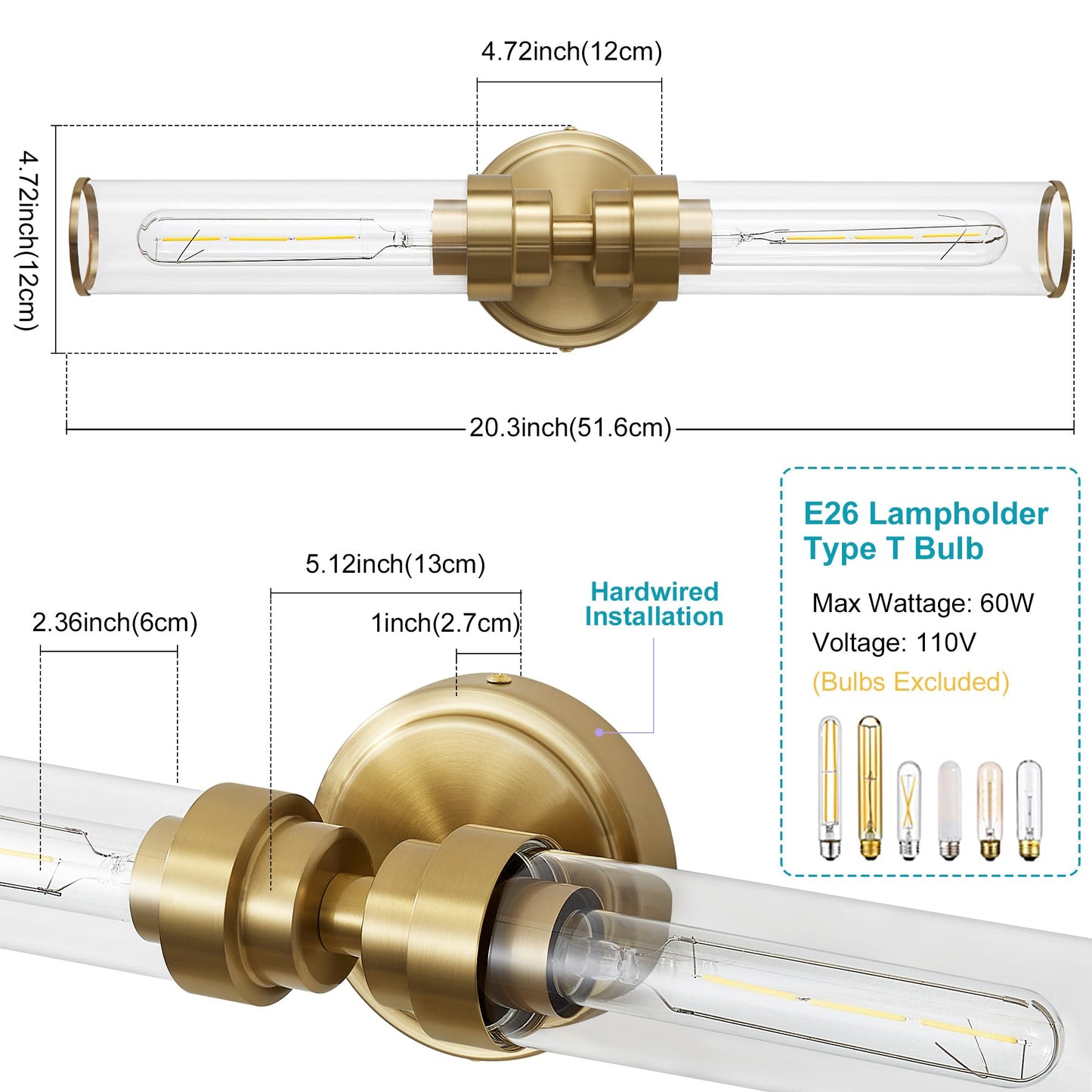 Vaziden Bathroom Light Fixtures  Gold Wall Sconce In Clear Glass Vanity Lights  Modern Bathroom Vanity Light Up And Down Sconces Wall Lighting For Living Room  Hallway  Bedroom - Bulb Not Included