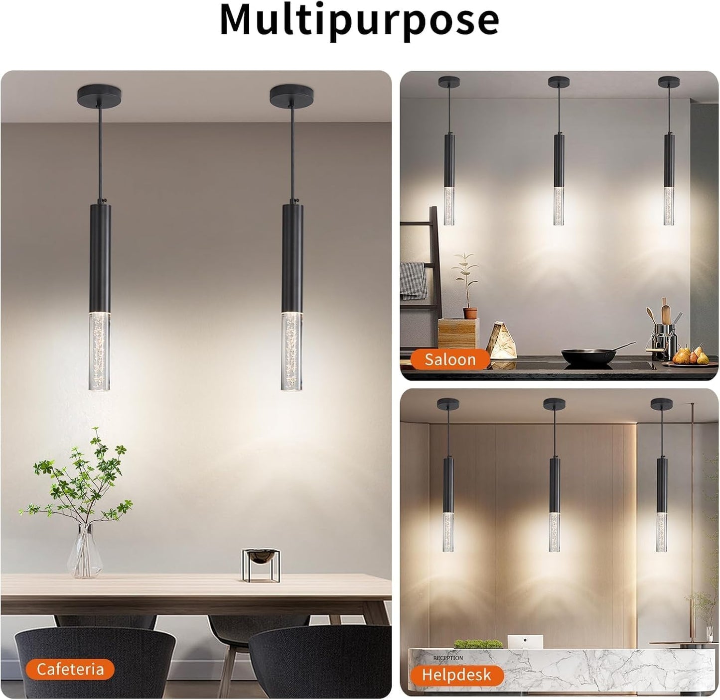 2 Pack Modern Pendant Lights  Mini Chandelier Bubble Acrylic Pendant Lighting For Kitchen Island  3 Color 3000K/4500K/6500K  Black Led Ceiling Hanging Light For Bathroom  Dining Room  Bedroom
