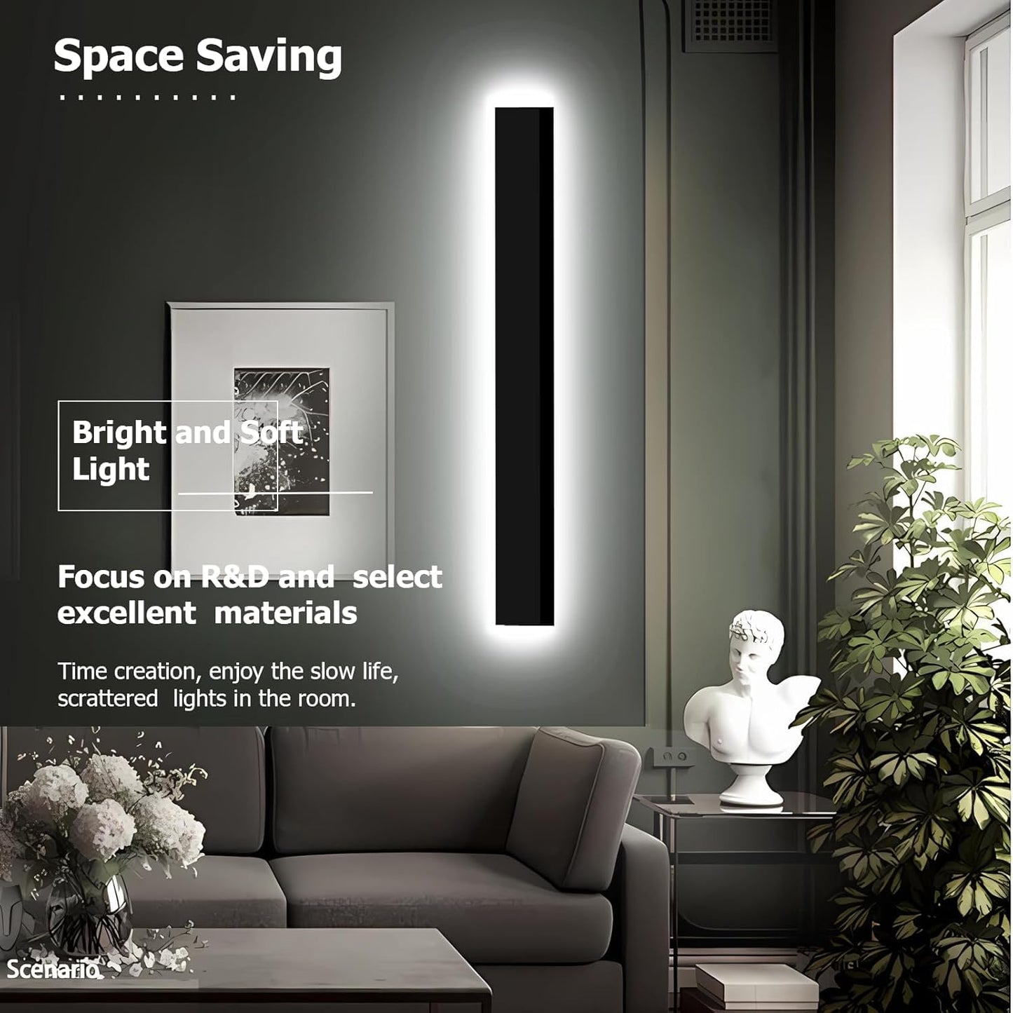 Enmln 47In Modern Outdoor Lights Fixture 4.33In Wide Dimmable Exterior Wall Lights For Garage And Front Door Long Outdoor Wall Sconce Ip65 Waterproof Black Led Outdoor Entrance Lighting