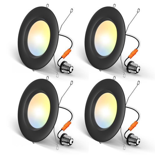 Amico 4 Pack 5/6 Inch 5Cct Led Recessed Lighting  Dimmable  12.5W=100W  950Lm  2700K/3000K/4000K/5000K/6000K Selectable  Retrofit Can Lights With Baffle Trim  Ic Rated - Etl & Fcc  Black