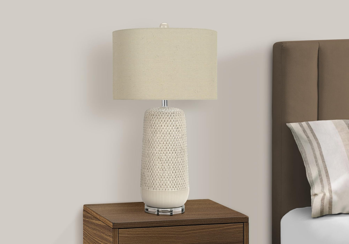 Monarch Specialties I 9605 Table Lamp, Cream Ceramic, Beige Shade, 17inL x 17inW x 31inH