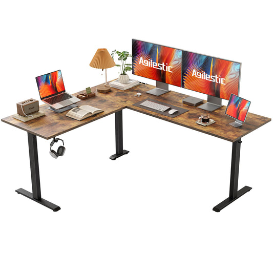 Agilestic L Shaped Standing Desk 63 x 55 inch Adjustable Height, Electric Corner Standing Desk, Sit Stand Computer Table with Splice Board, Rustic Brown