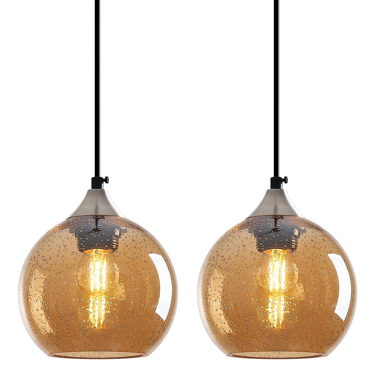 Lbsqj Amber Glass Pendant Lights Kitchen Island Globe Pendant Light Fixtures Modern Pendant Lighting For Bedroom Living Dining Room Light Fixture (5.9 In  2 Pack)