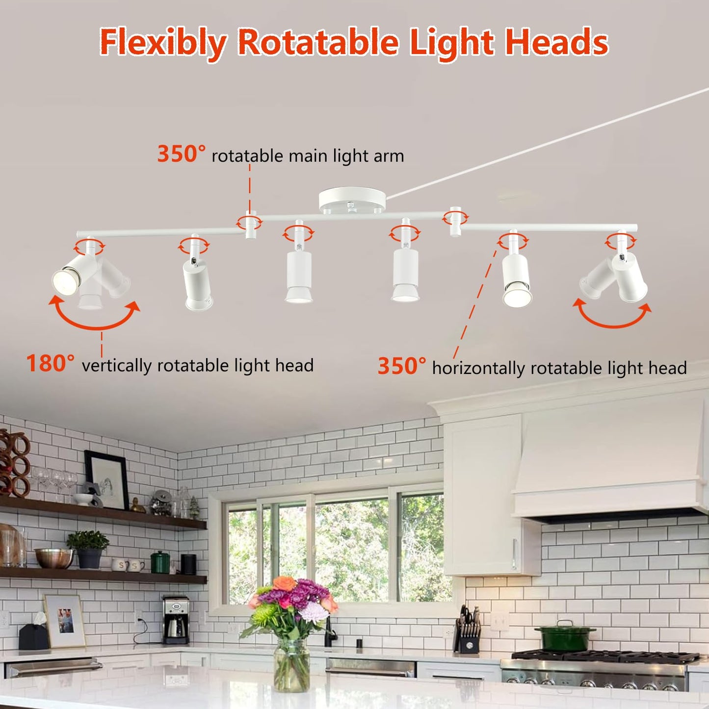 Vivihobb Dimmable Plug In Track Light White 6 Light Plug In Ceiling Lighting Fixture With 16.4 Long Cord 6 Way Ceiling Spotlight Rotatable Wall Mount Light Head Led Dimmable Spot Bulbs Included