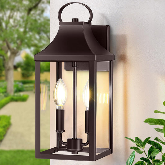 Myhxq 15 Black Outdoor Wall Lantern 2-Light  Outside Modern Wall Sconce Light Fixture  Industrial Porch Light Wall Mount With E12 Sockets  Waterproof Exterior Lamp Lighting  Brown