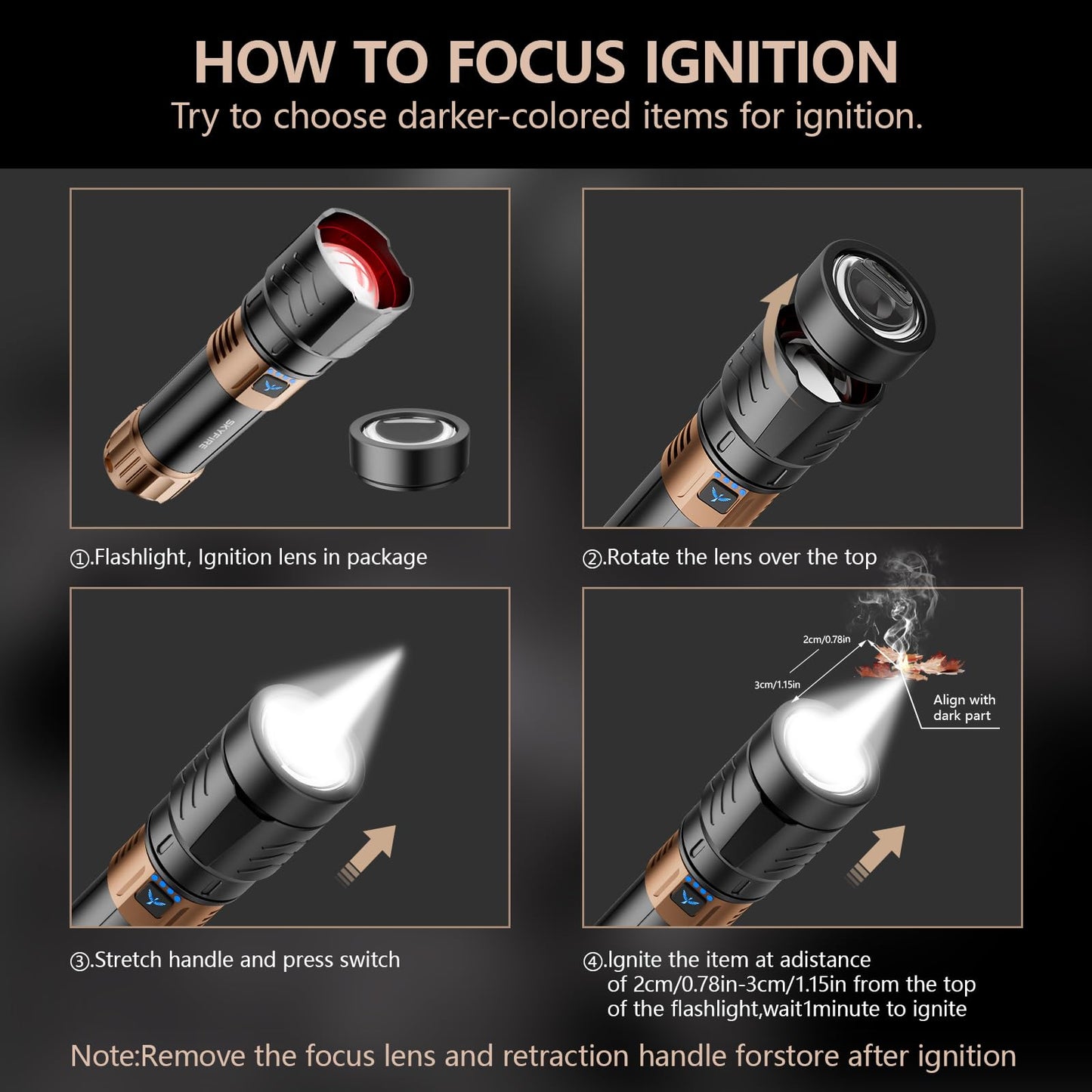 Skyfire Rechargeable Flashlights High Lumens With Ignition Lens 3000Lm Super Bright Flashlight Plus 7500Mah Zoomable Waterproof Tactical Flash Light For Camping Essentials Outdoor Home&Gifts-Upgraded