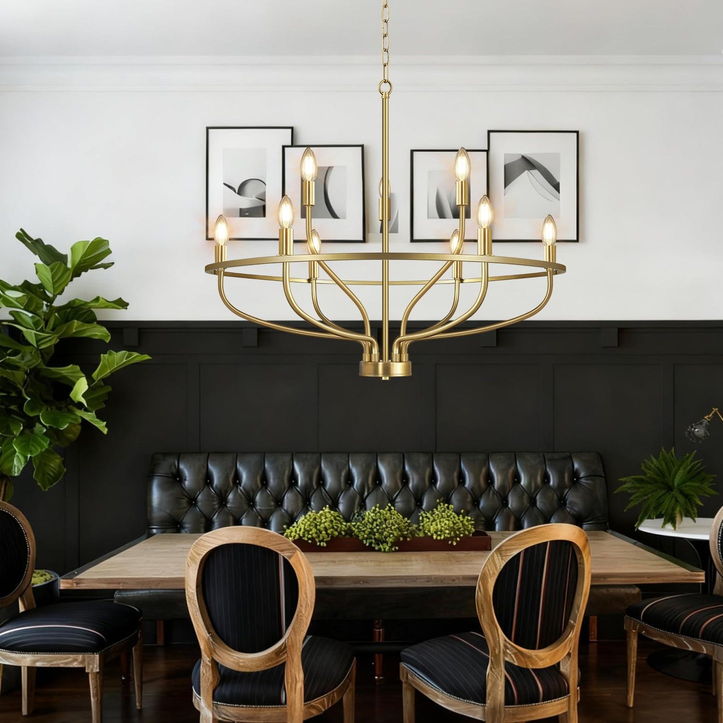 30 Gold Chandelier  9-Light Modern Farmhouse Chandelier For Dining Room Lighting Fixtures Hanging  Candle Chandelier Light For Living Room  Kitchen Island  Bedroom And Entryway (Bulbs Not Included)