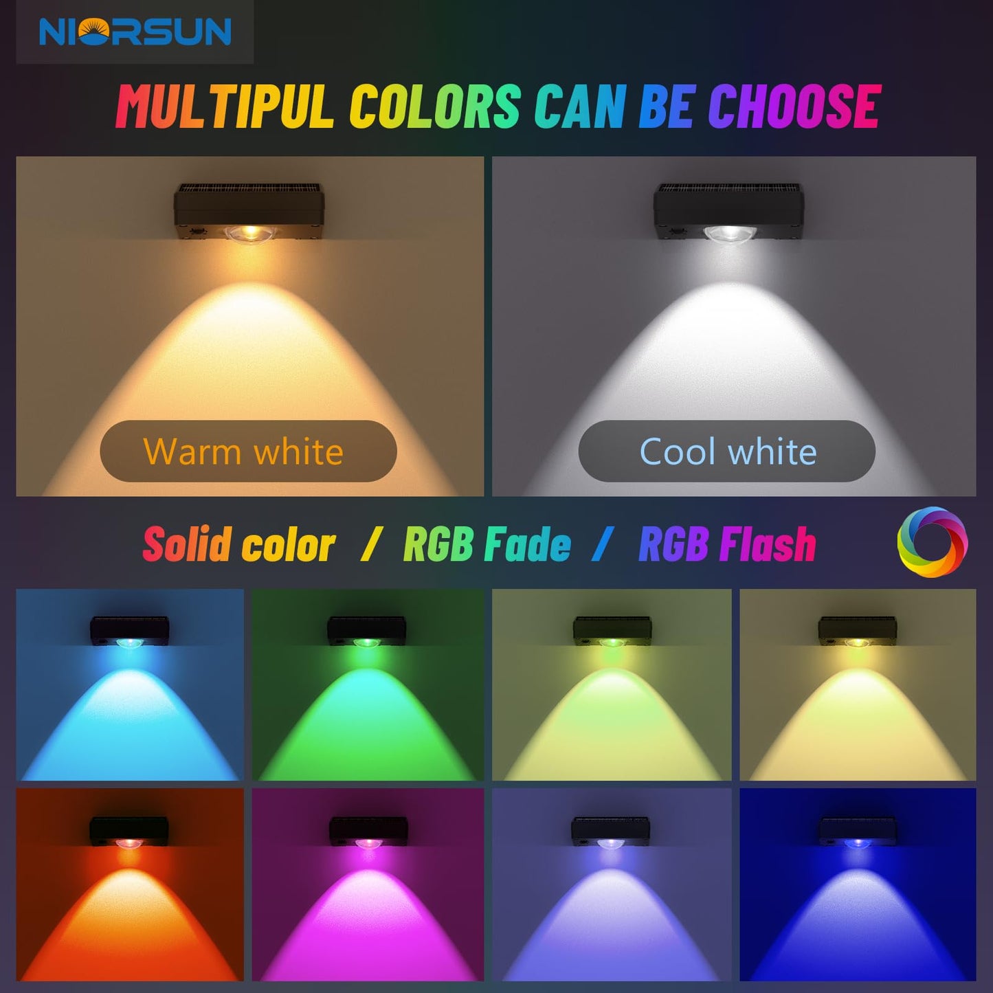 Niorsun Solar Fence Lights Outdoor Waterproof Warm & Cool White Rgb 12 Pack Led Spot Lens Deck Lights 9 Mode Solar Powered Wall Lighting Decor For Outside Patio Step Backyard Railing Pool Black
