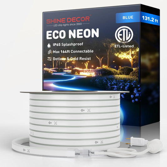 Shine Decor LED Neon Rope Lights, 131.2FT Waterproof Flexible Strip, Blue, 120LEDs/M, AC 110V/120V, PVC Material