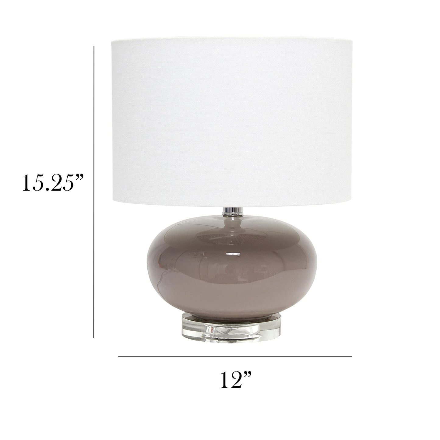 Elegant Designs LT1127-GRY Ceramic Table Lamp - 15.25in Modern Gray with White Fabric Shade