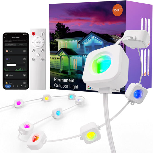 Fitop Permanent Outdoor Lights  150Ft Rgb Outdoor Lights For House Decor  Smart Eaves Lighting  Extendable Led Strip With Ip67 Waterproof  Music Sync  App/Voice/Remote Control  Alexa/Google Compatible