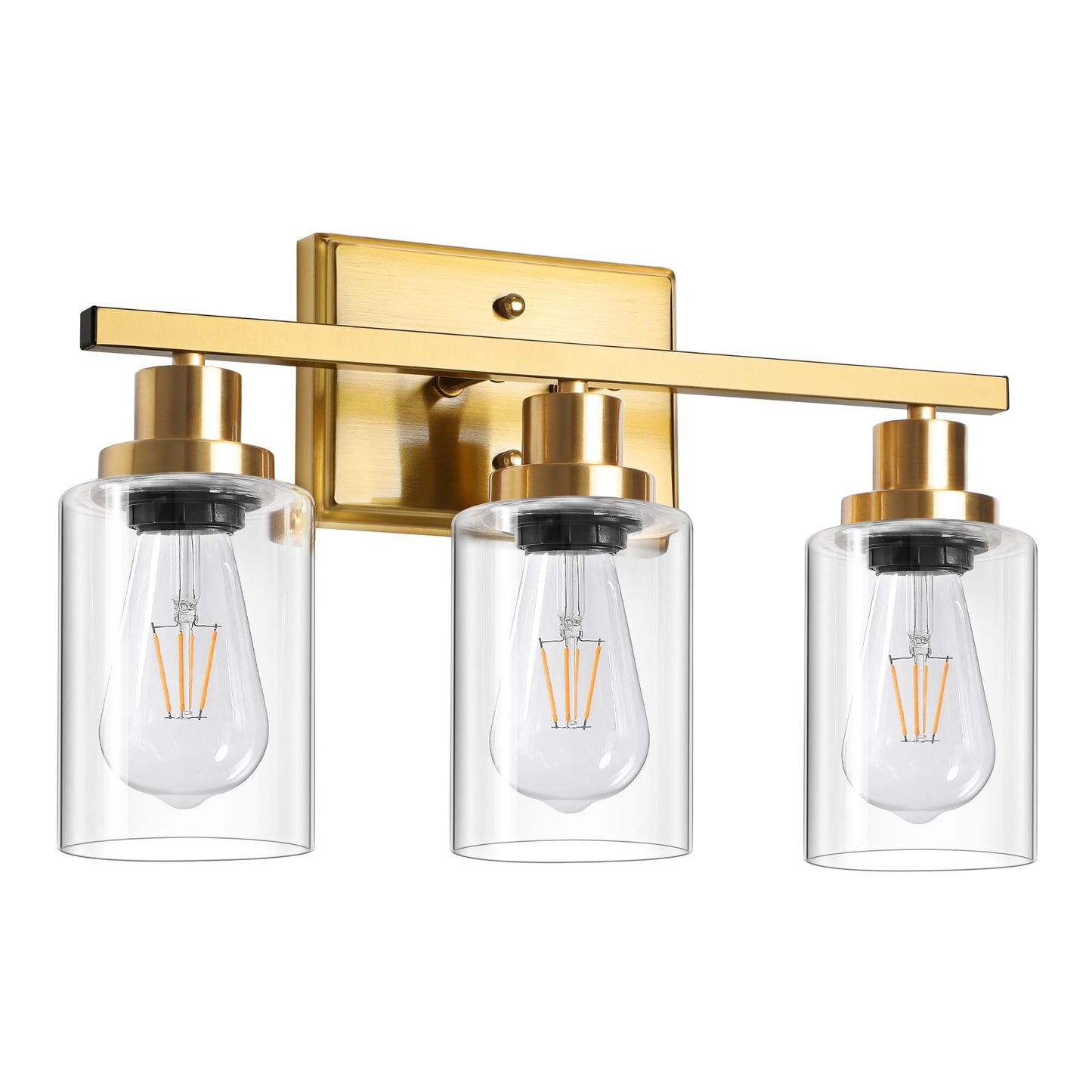 Ascher Bathroom Vanity Light Fixtures  3 Light Wall Sconces Lighting With Clear Glass Shade  Gold Wall Lights For Mirror  Kitchen  Living Room  Gallery  E26 Base (Bulbs Not Included)