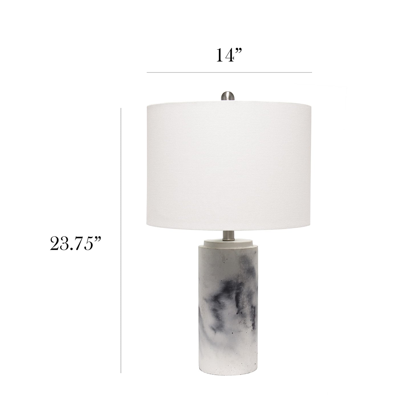 Elegant Designs LT3325-WHT Marble Table Lamp, Fabric Shade, White