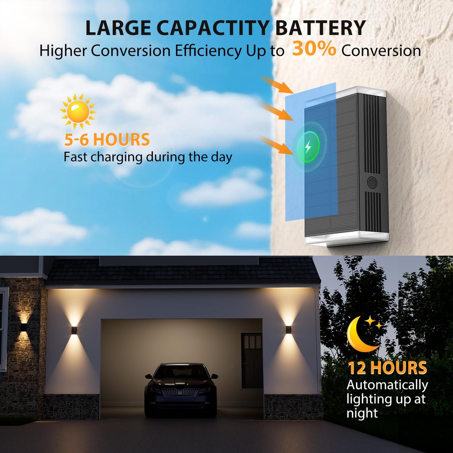 Solar Wall Light Outdoor   3000/4000/6000K 3 Modes Dusk To Dawn Lighting Wall Sconce Ip67 Waterproof Up And Down Solar Lights Outdoor Front Door Light For House  Garage  Porch  Doorway Fence (6Pack)