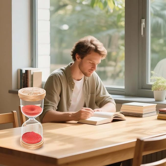 1 Minute Sand Timer, Wooden Hourglass Sand Clock, Small Beech Wood Red 1 Min Hour Glass, One Minutes Sandglass for Brushing Teeth, Reloj De Arena, Classroom, Game, Kitchen, Home, Office